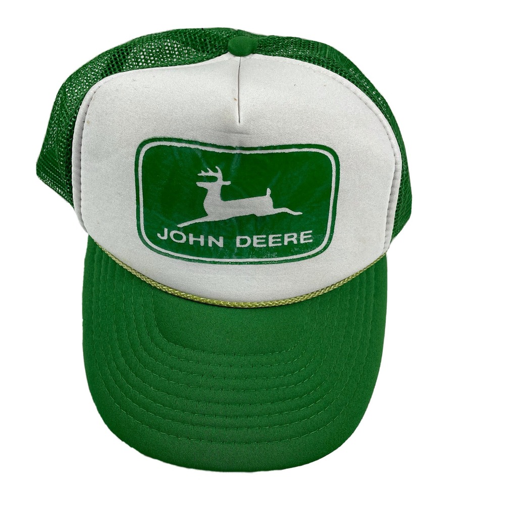 Vintage 1980s Nissun John Deere White & Green Snapback Trucker Hat